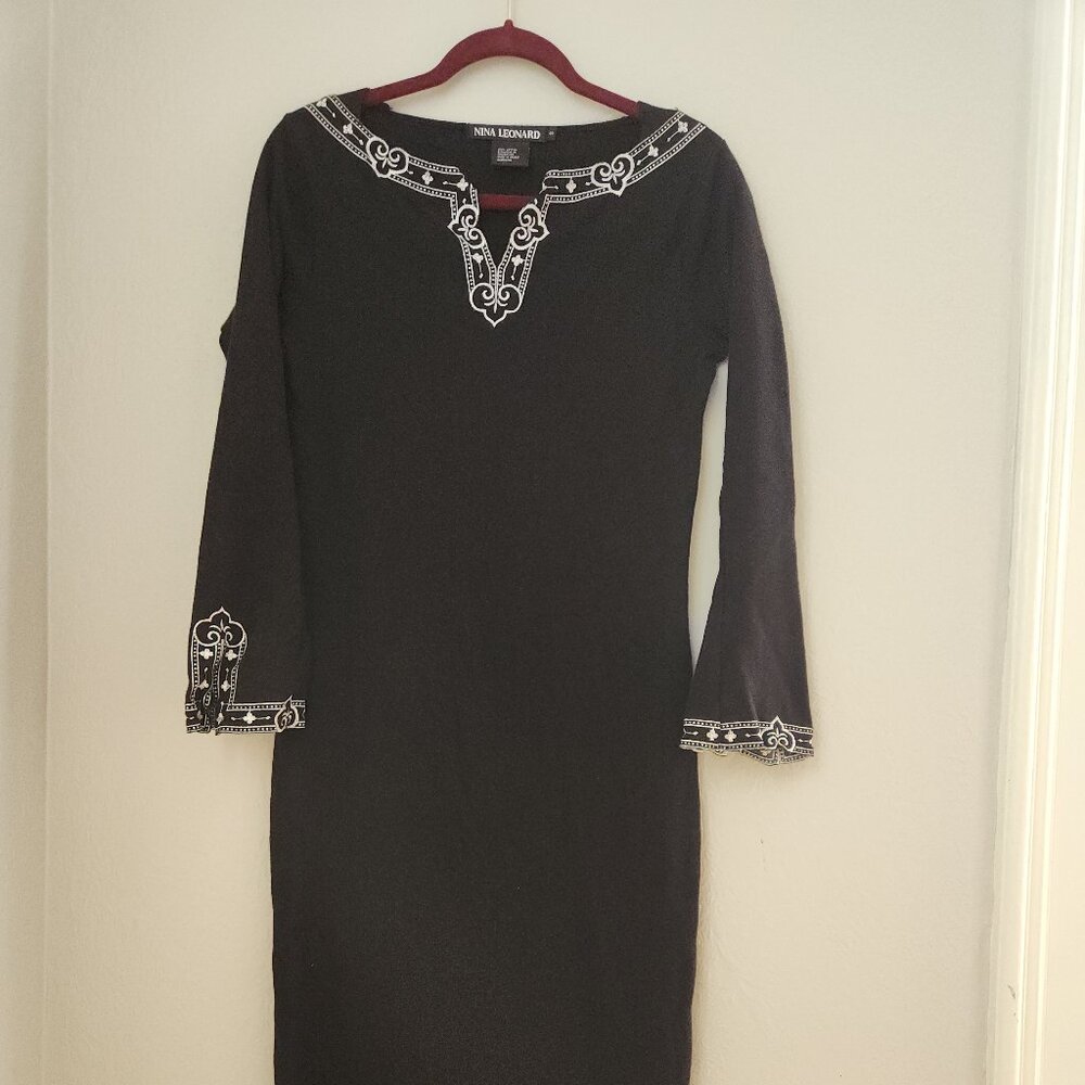 Nina Leonard 100% Cotton Embroidered Midi Dress Womens Size Small